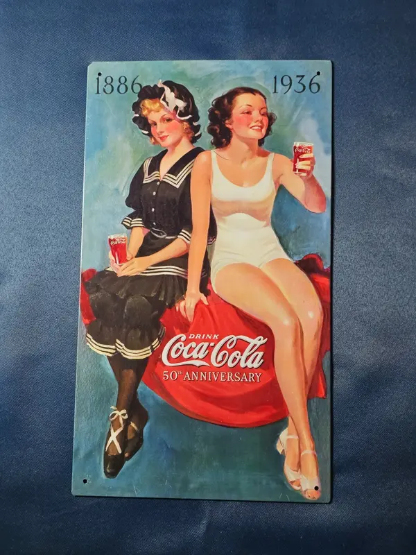 Coca-Cola 50th Anniversary 1886 1936 Metal Sign DeAgostini 30x20 cm Brocante